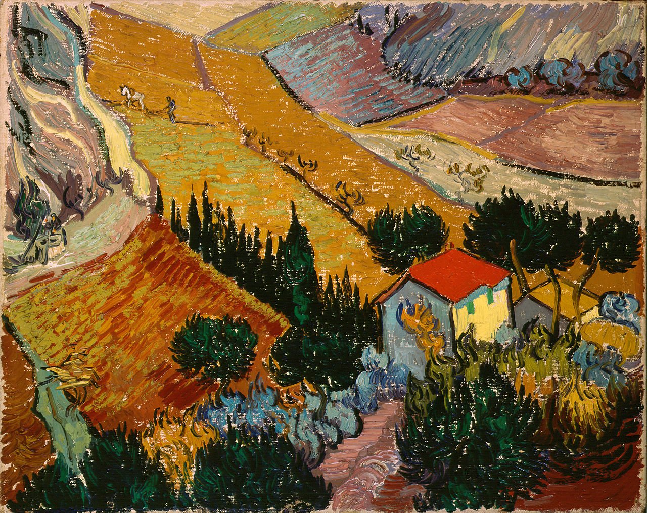 Landscape with House and Ploughman Vincent van Gogh Date: 1889; France