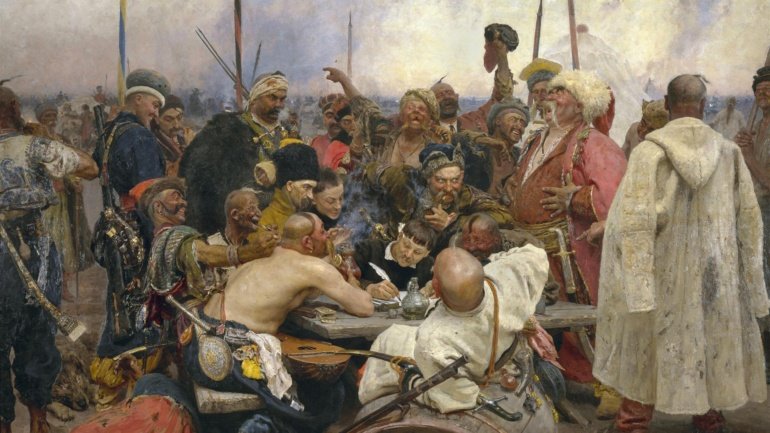 The Reply of the Zaporozhian Cossacks to Sultan Mehmed IV Ilya Repin Original Title: Запорожцы пишут письмо турецкому султану Date: 1889 - 1896